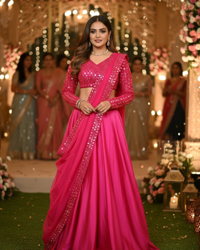 Pure Satin Lehenga In Pink Colour