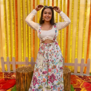 White Thread & Sequin Embroidered Dungaree