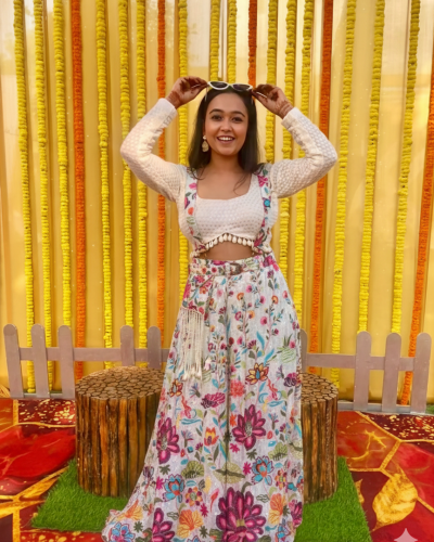 White Thread & Sequin Embroidered Dungaree