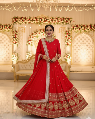 Pure Georgette Anarkali In Red Colour