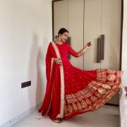 Pure Georgette Anarkali In Red Colour