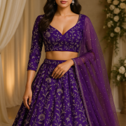 Pure Crepe Zari Embroidered Lehenga In Purple Colour