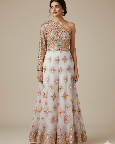 One Sided Off Shoulder Jumpsuit In Baby Pink Colour