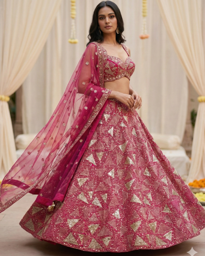 Georgette Lehenga In Rani Pink Colour