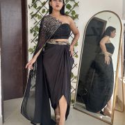 Pure Crepe Dhoti With Embroidered Net Top In Black Colour