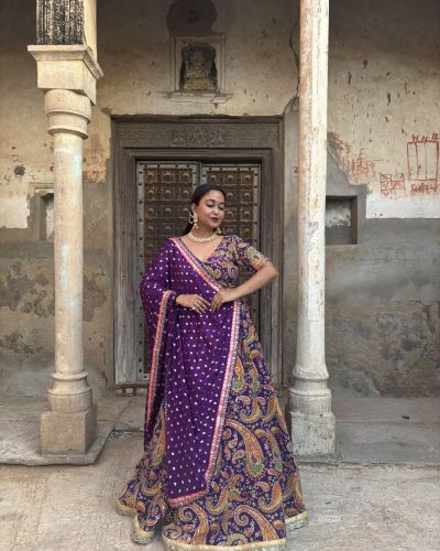 Paisley Lehenga In Purple Colour