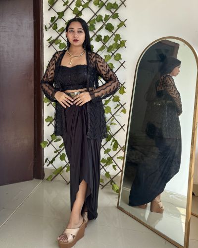 Drape Dhoti With Net Embroidered Jacket