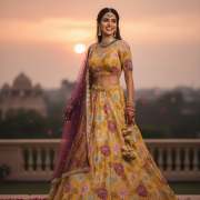Pure Crepe Floral Print Lehenga In Yellow Colour