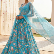 Pure Crepe Lehenga In Sky Blue Colour