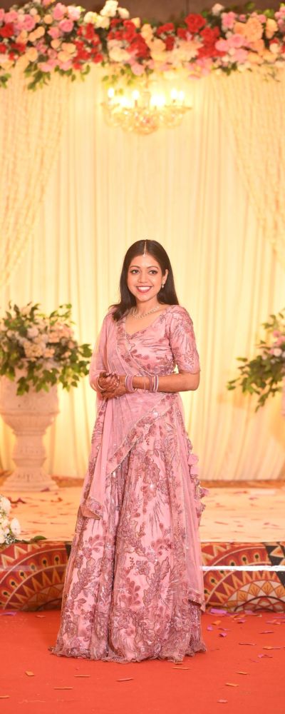 Hand Embroidered Net Lehenga In Pink Colour