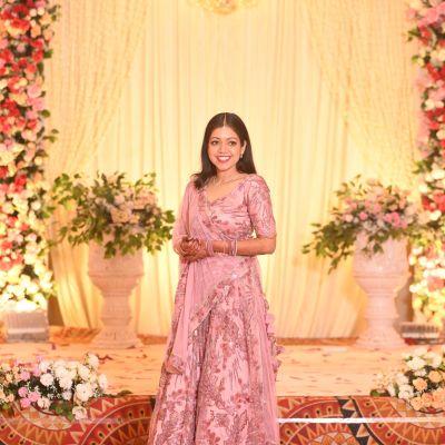 Hand Embroidered Net Lehenga In Pink Colour