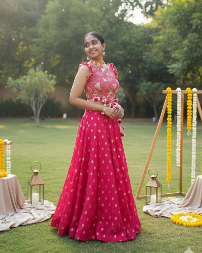 Georgette Lehenga in Rani Pink Colour