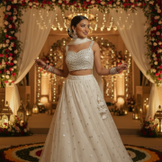 Net Buti Lehenga In White Colour