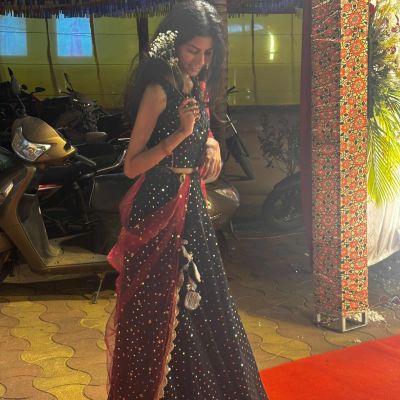 Georgette Faux Mirror Lehenga In Black Colour