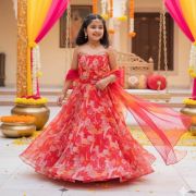 Glass Organza Printed Corset Lehenga For Kids