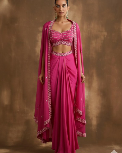 Shakuntala Cape Dress In Pink Colour