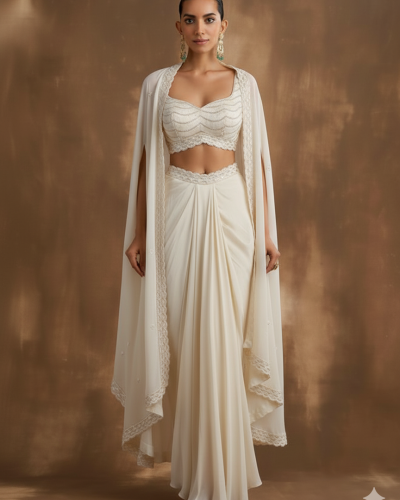Shakuntala Cape Dress In White Colour
