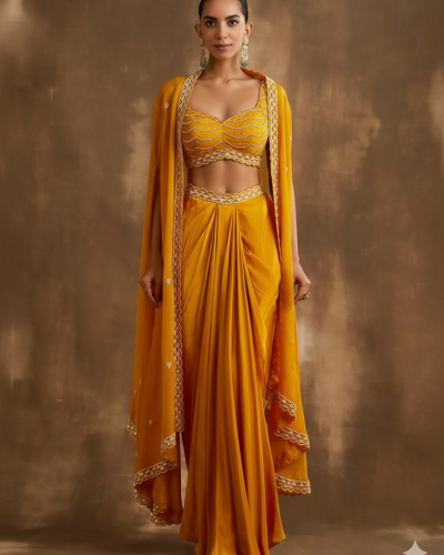 Shakuntala Cape Dress In Yellow Colour