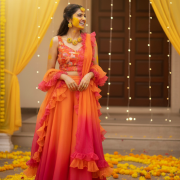 Georgette Ombre Lehenga In Pink And Orange Lehenga