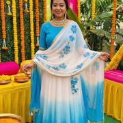 Georgette Ombre Lehenga In White And Sky Blue Colour