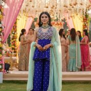 Embroidered Chinon Sharara Set In Blue Colour