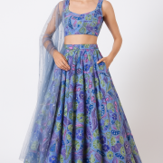 Embroidered Chinon lehenga In Blue Colour