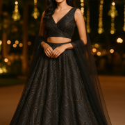 Crushed Pleated Lehenga With Gold Foil Detailing