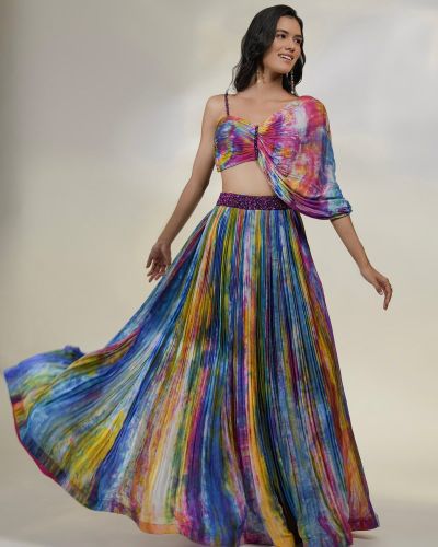 Pure Chinon Lehenga In Multicolour