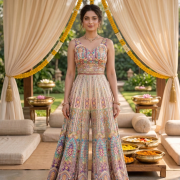 Multicolour Bohemian Embroidered Corset Lehenga