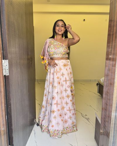 Pure Georgette Heavy Thread And Sequin Embroidered Lehenga