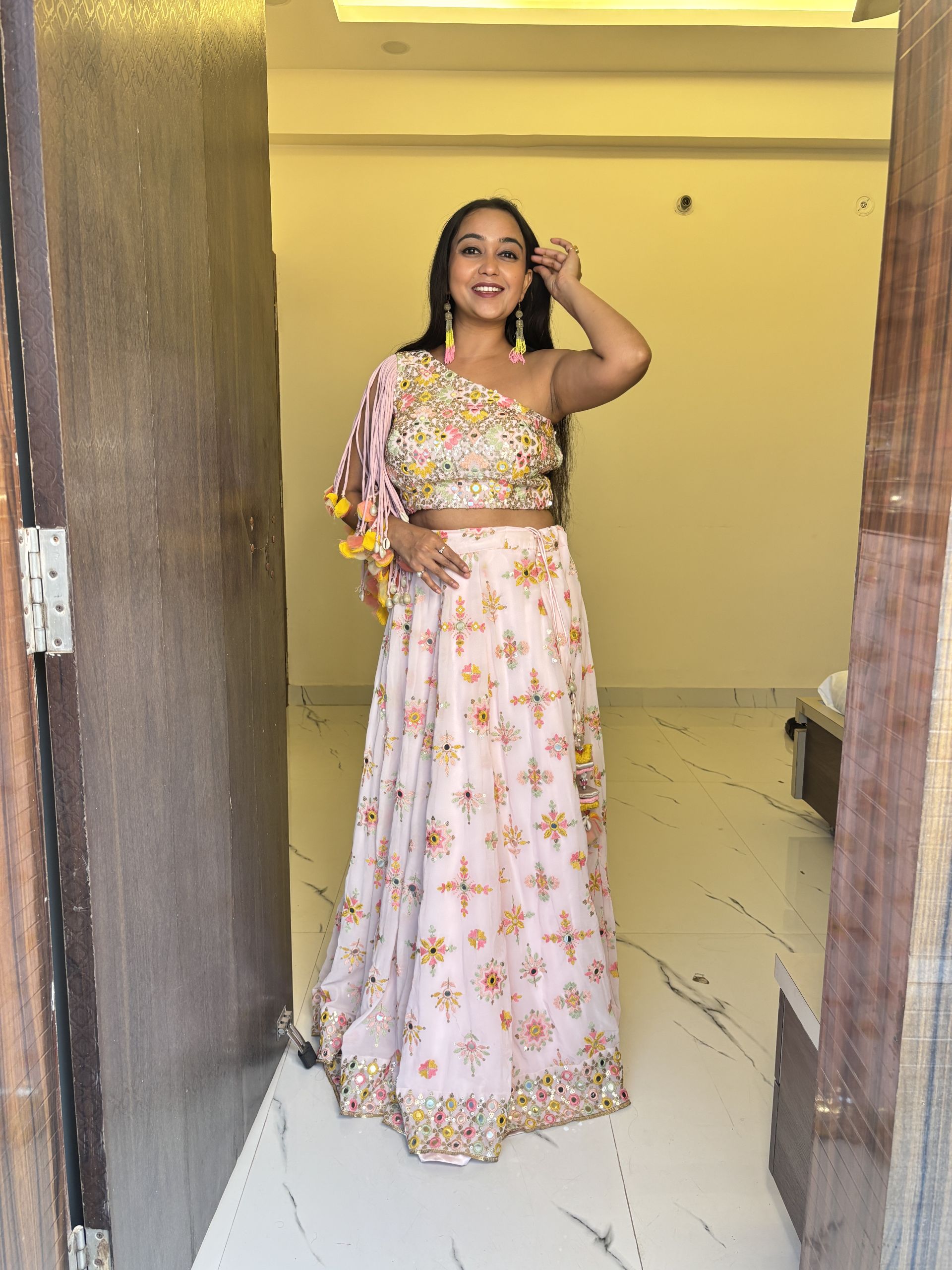 Pure Georgette Heavy Thread And Sequin Embroidered Lehenga