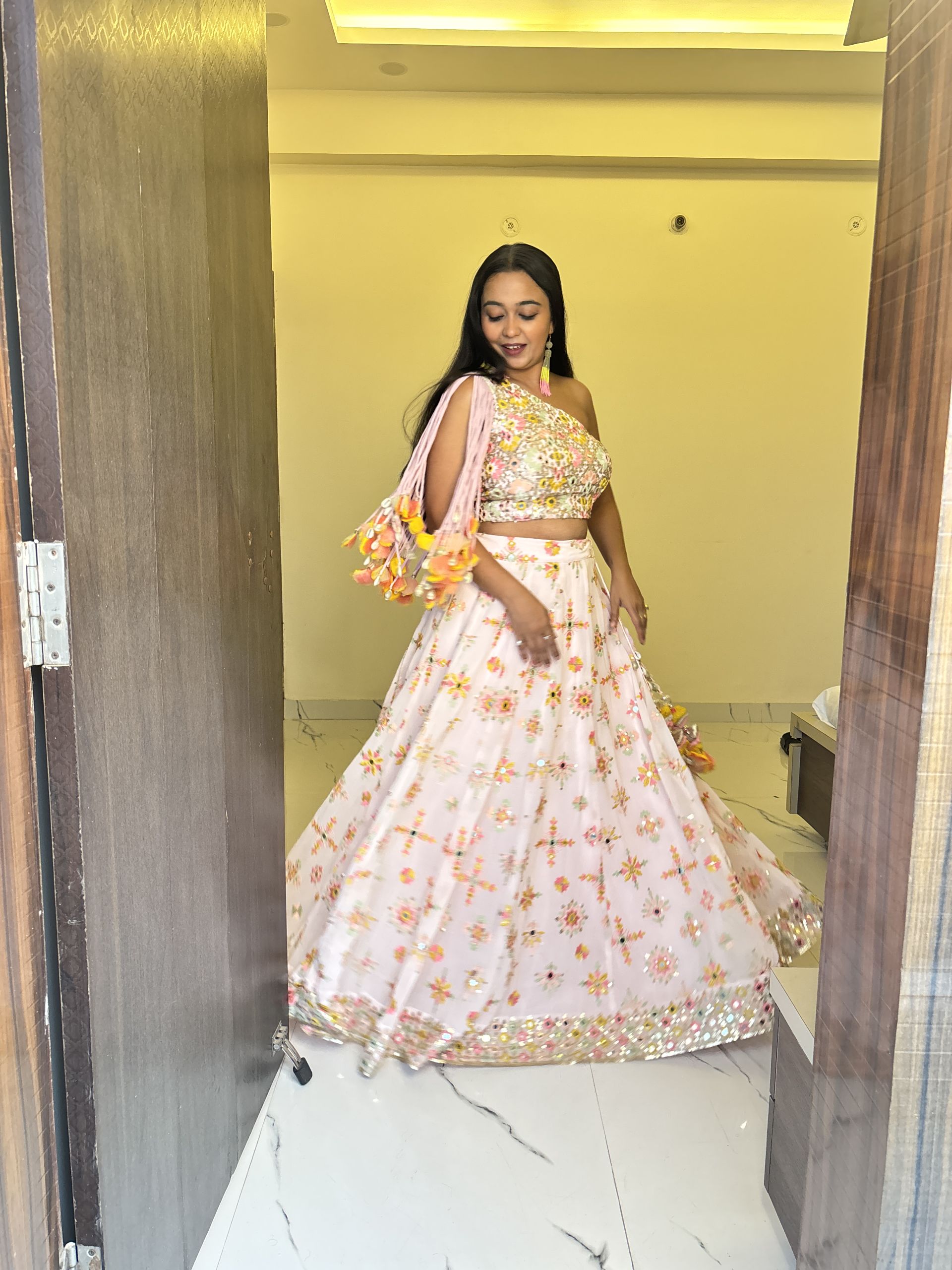 Pure Georgette Heavy Thread And Sequin Embroidered Lehenga