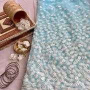 Full Embroidered Net Lehenga In Powder Blue Colour