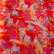 Organza Satin Printed lehenga In Red And Orange Colour