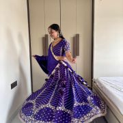 Organza Satin Lehenga In Electric Blue Lehenga