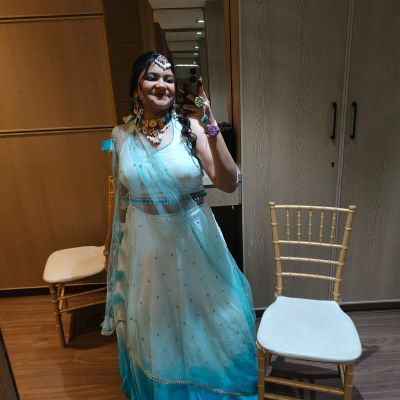 Georgette Ombre Lehenga In White And Sky Blue Colour