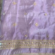 Purple Pure Cosmos Tissue Silk Buti Work Fabric With Zari and Sequin Embroidery Border