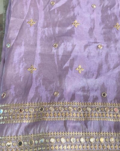 Purple Pure Cosmos Tissue Silk Buti Work Fabric With Zari and Sequin Embroidery Border