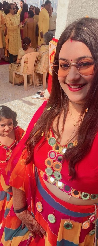 Chiffon Mirror Work Lehenga In Multicolour