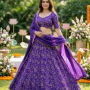 Pure Crepe Zari Embroidered Lehenga In Purple Colour