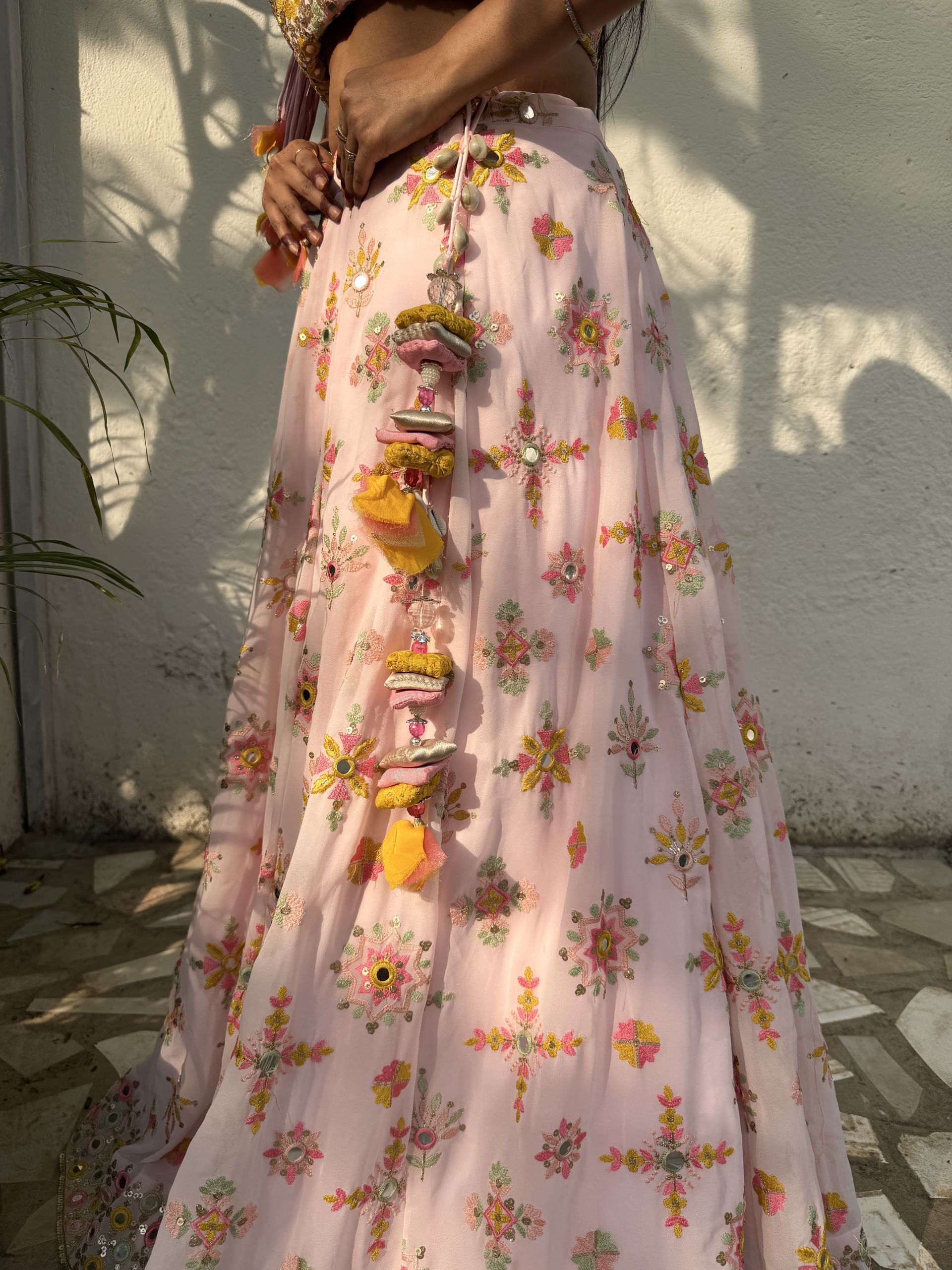 Pure Georgette Heavy Thread And Sequin Embroidered Lehenga