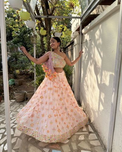 Pure Georgette Heavy Thread And Sequin Embroidered Lehenga