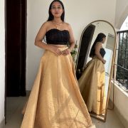 Hand Embroidered Blouse With Banarasi Skirt