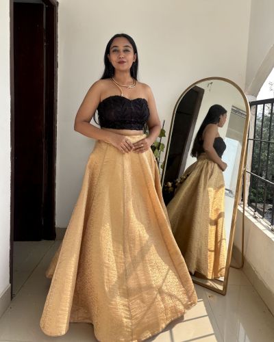 Hand Embroidered Blouse With Banarasi Skirt