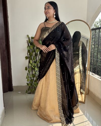 Banarasi Lehenga With Brocade Blouse In Black And Golden Colour