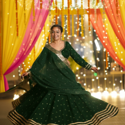 Golden Buti Work Velevet Lehenga In Green Colour