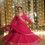 Golden Buti Work Velevet Lehenga In Pink Colour