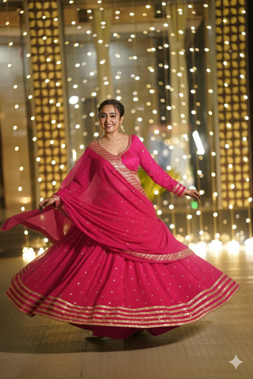 Golden Buti Work Velevet Lehenga In Pink Colour