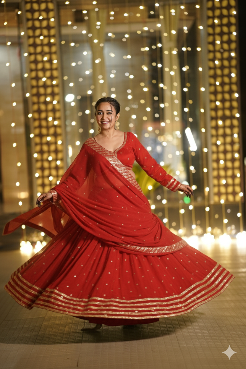 Golden Buti Work Velevet Lehenga In Red Colour