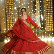 Golden Buti Work Velevet Lehenga In Red Colour
